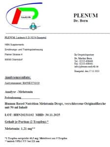 Analyse Zertifikat HBN Melatonin Drops